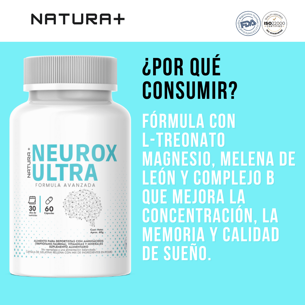 Neurox Ultra Original : Concentración, Calidad de Sueño, Claridad Mental - 60 Cápsulas - Natura+